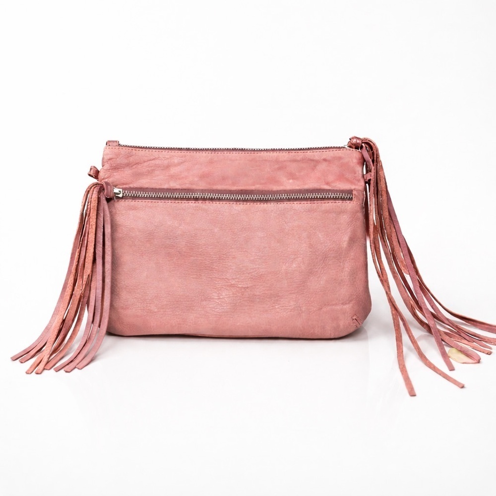 Urbaks Burgundy Leather Fringe Clutch Boho Western Festival Wristlet